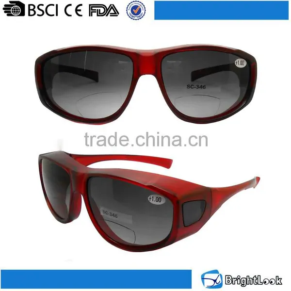 2016 Novelty New Style Customized Unisex Red Frame Double Lenses Bifocal Polarized Sports Reading Sunglasses