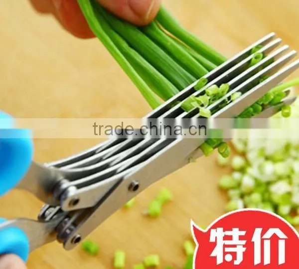 CY145 Multi-functional Stainless Steel Kitchen Knives 5 Layers Scissors Sushi Shredded Scallion Cut Herb Spices Scissors photo-2