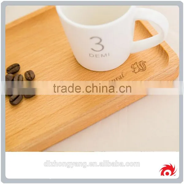 Wood Rectangle Sculpture Flower Coffee Tea Dessert Food Serving Plate Tray
