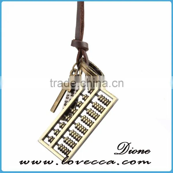Newest Adjustable Bronze Tone Vintage Leather Pendant Necklace photo-3