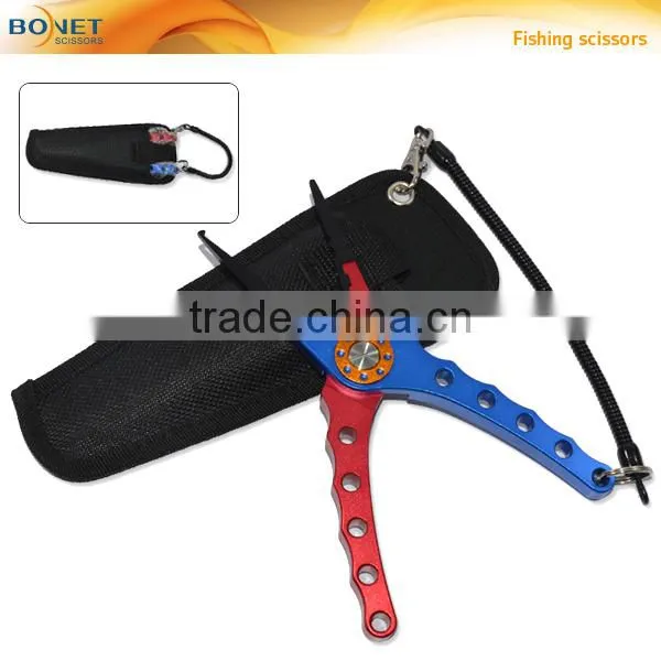 SFI0005 8'' Aluminum Bent Nose Stainless Steel Jaws Fishing Pliers Scissors Line Cutter Remove Hook Tackle Tool With Lanyard photo-2