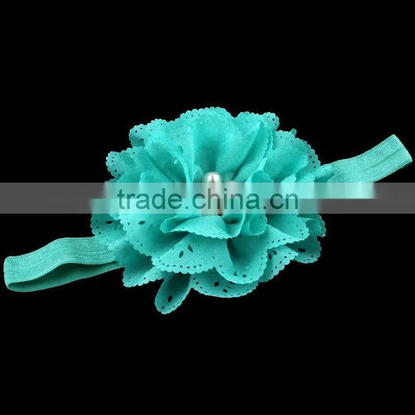 Handmade Fabric Flower Headband With Pearl Center for Kids Hair Accessories photo-2
