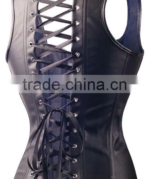 Wholesale Open Cup Front Zipper Overbust Real Leather Slimming Corsets photo-6