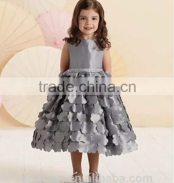 High Quality Satin Beaded Baby Gown Red Flower Girls Dresses photo-3