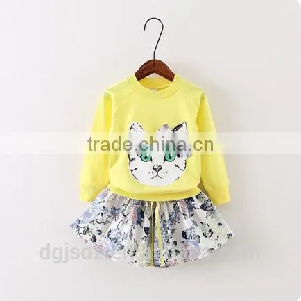 2015 Children's Clothes for Autumn Wear New Korean Girl Bow Kitty Hoodie + Little Skirt Suits Boy Suit Wholesale photo-3