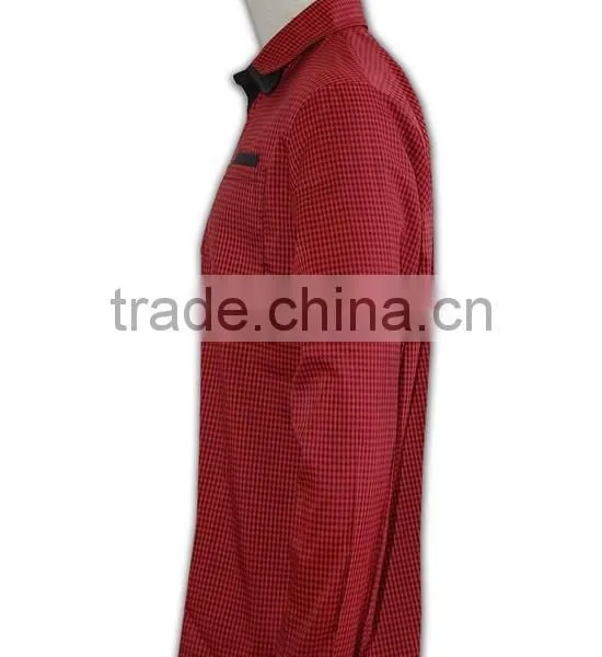 100% Cotton Design China Made Black Brim Mens Maroon Color Cotton Shirt photo-2