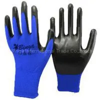 Blue Polyester Black Nitrile Coated Glove
