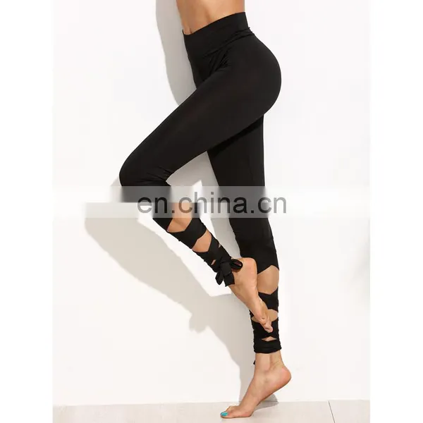 Adjustable Wrap Hem Nylon Cotton Elastane Yoga Dance Women Capri Leggings Tights photo-4