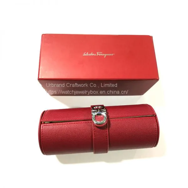Handmade Crossgrain Saffiano Leather Watch Bracelets Case Leather Travel Case Watch Roll With Custom Logo photo-4