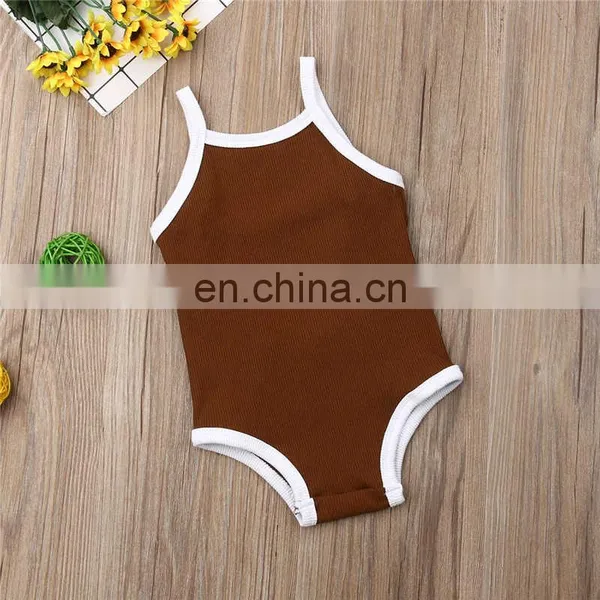 Summer Strap Draw String Organic Cotton Ribbed Newborn Clothes Baby Romper photo-3