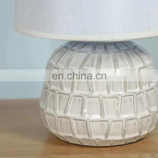 Antique Nordic Style Beige Embossed Decorative Night Table Lamp Porcelain for Home Decor photo-3