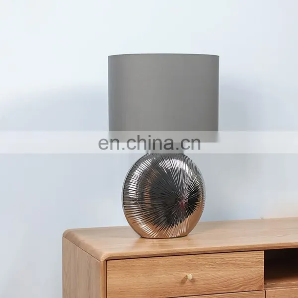 Bulk Wholesale Indoor Lighting Ceramic Base Bedroom Desk Grey Porcelain Lamps With Cloth Lampshade photo-2