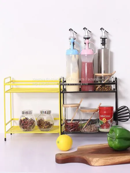 Nordic Fashion Wrought Iron Double Table Top Kitchen Shelf Bathroom Cosmetic Storage Rack photo-2