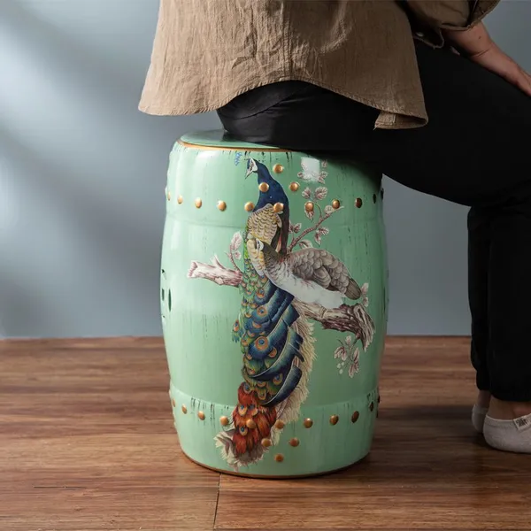 Chinese New Style Birds Flowers Trees Painting Classic Ceramic Drum Stool For Dressing Table photo-2