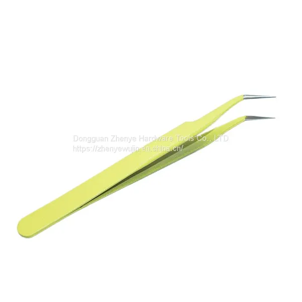 Yellow Stainless Steel Tweezers, Bird's Nest, Hair Picking and Eyelash Beautifying Tools, Electronic Mobile Phone Maintenance, Curved Straight Tip, Thin Tip Clip, Stickers, Cute photo-3