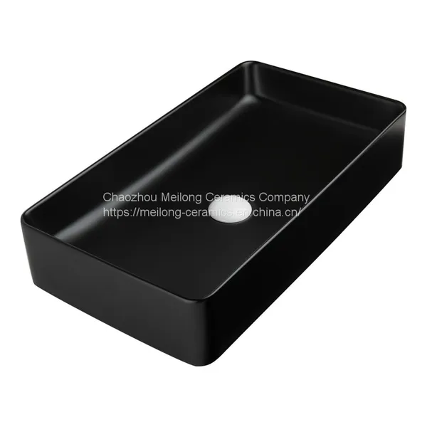 Modern Style 24-inch 61 cm Bathroom Matte Black Ceramic Vessel Sink Countertop Rectangle Matte Black Wash Basin