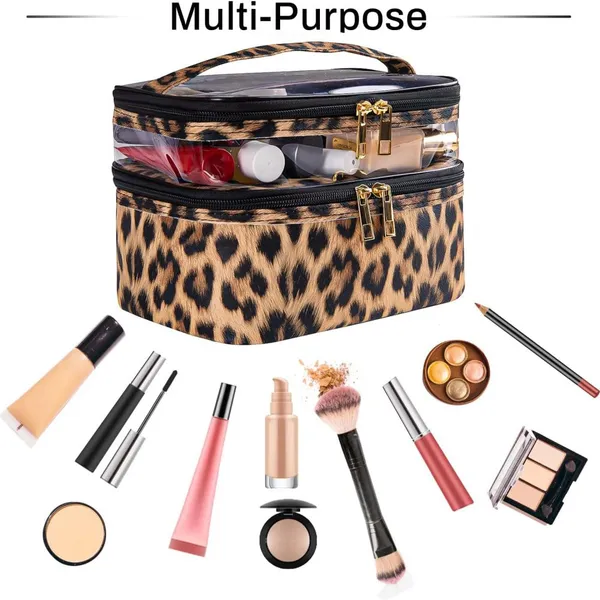 Double-Layer Cosmetic Bag Makeup Bag Travel Makeup Bag Makeup Bags For Lady(Leopard) photo-4