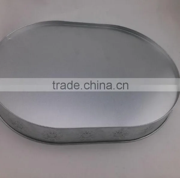 Beer Bucket and Serving Tray Galvanized Picnic, Bar Oval Galvanized & Painted Metal Serving Tray photo-2