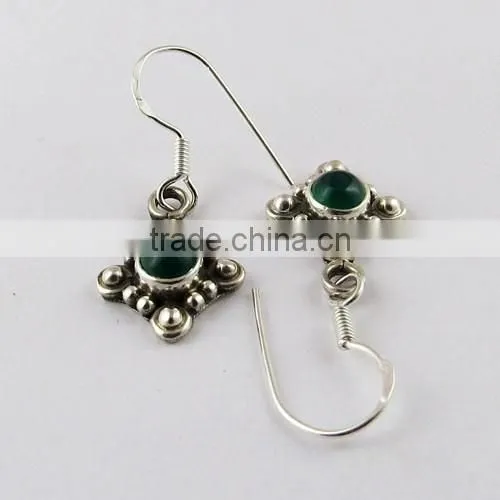 Artisan Green Onyx 925 Sterling Silver Earring, Gemstone Silver Jewelry, Indian Silver Jewelry photo-4