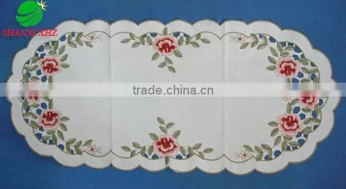 100% Polyester Embroidery Table Runner With Cutwork Houseware Household Textile