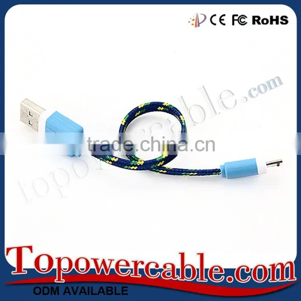 Factory Supply Short 30CM Flat Noodle Design Braided Nylon USB A-B Micro Cable photo-4