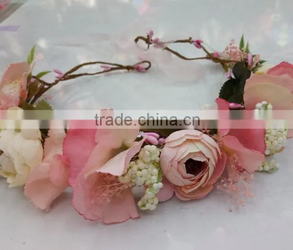 HL017 Wholesale Fashion Tiara Flower Crown Headband for Women Wedding Flower Garland Crown