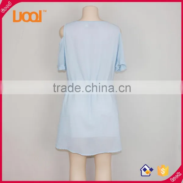 New Fashion Short Sleeve Women Sexy Blue Chiffon Dress Casual Dress 2016 photo-3