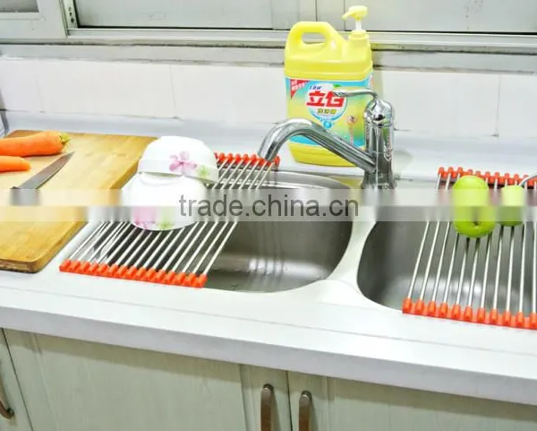 Hot Sales Roll Up Silicone Handy Drainer Commercial Stainless Steel Dish Rack photo-2