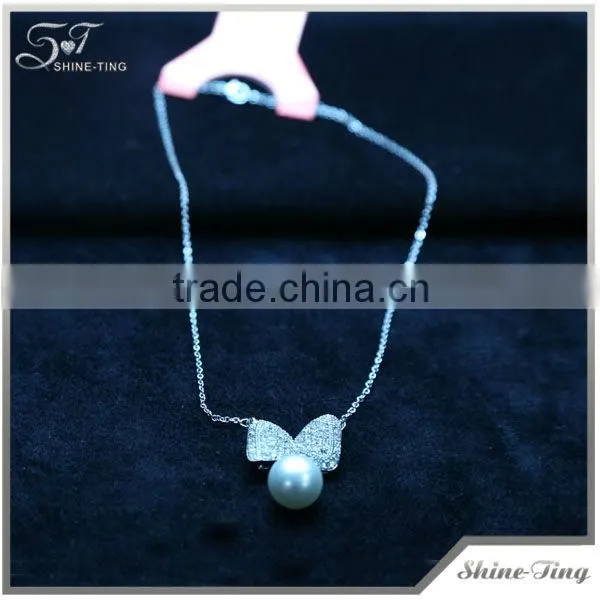 Europe Style Steel Thread Necklace Big Pearl Pendant for Women