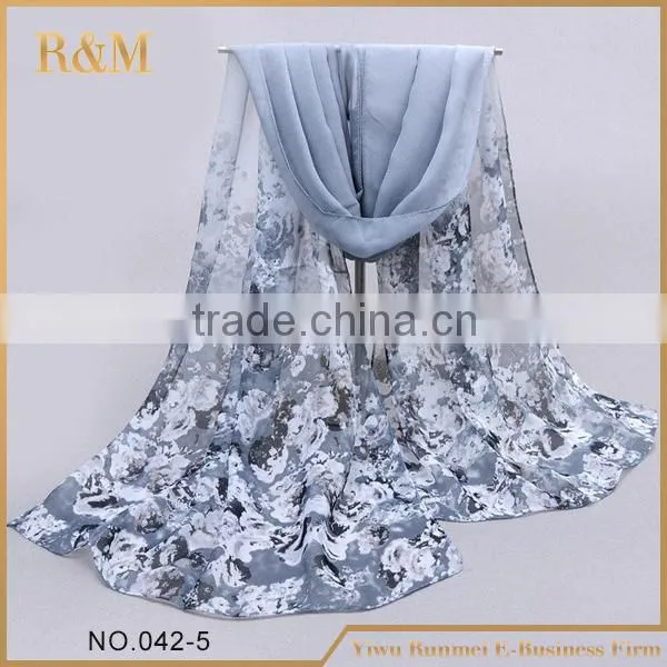 2015 Fashion Female Silk Scarf Flower Printed Long Scarf photo-4