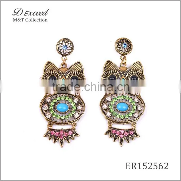 Wholesale Jewelry New Designs Women's Vintage Bohemian Earrings Owl Gold/Silver Plating Drop Earrings photo-4