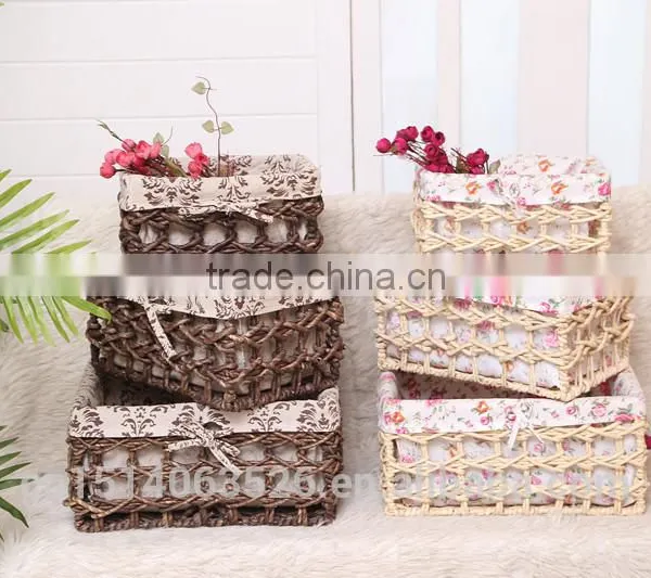Set of 3 Maize Husk Weaved Storage Baskets -brown