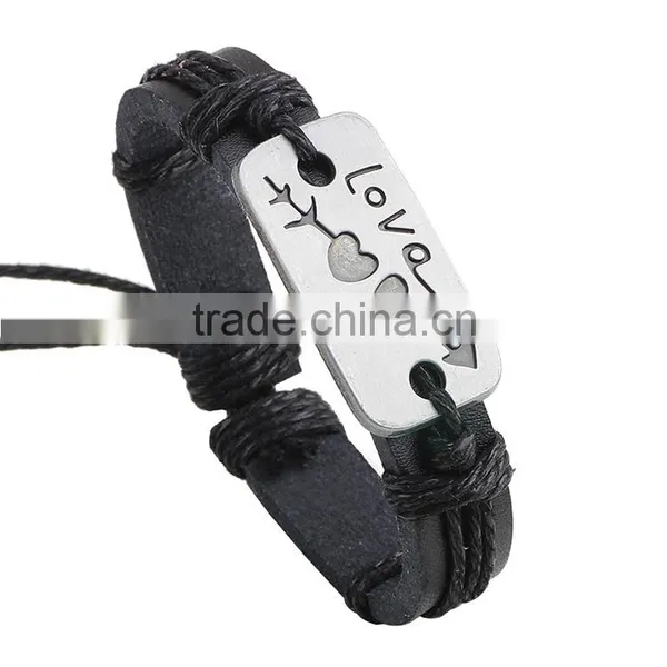 <<2015 Vintage Wholesale Fashion Personalized Womens Men Couple Love Leather Bracelets/ photo-3