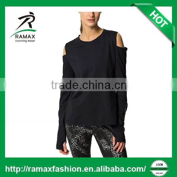 Ramax Custom Women Sport Black Crew Neck Long Sleeve Training T Shirt Tops photo-2