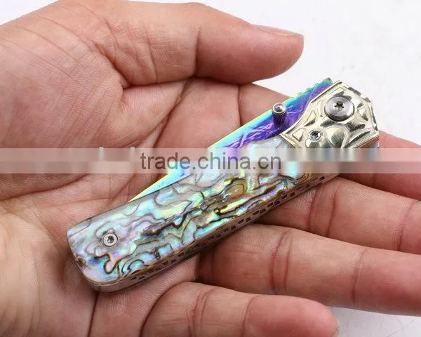 OEM Custom Hand Made Damascus Steel Folding Knife With Abalone photo-5