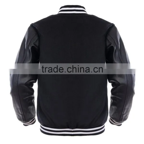 Slim Fit Melton Wool With Real Leather Sleeves Varsity Jacket , Wool Body With Leather Arms Varsity Jackets photo-2