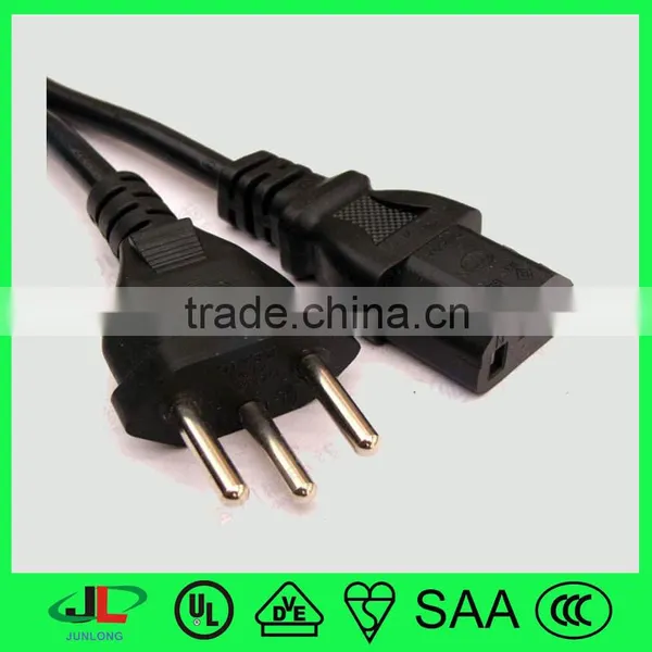 Denmark Certificated 3 Round Pin Eletrical Plug to IEC C13 Female Plug With Copper Wire