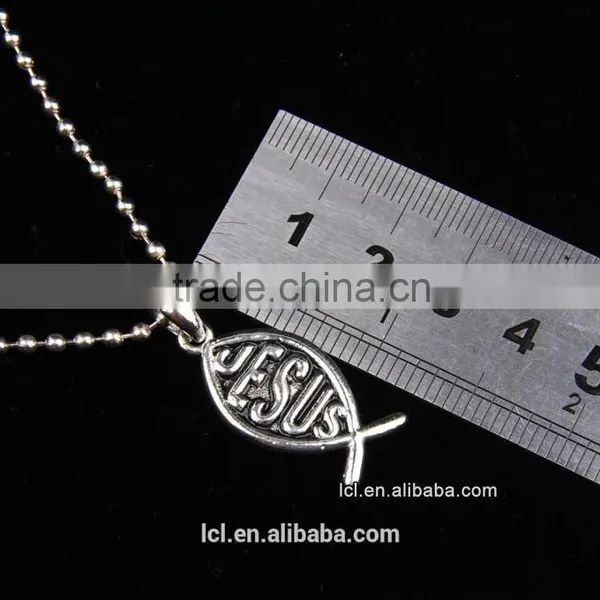 Fashion Imitation Jewelry Necklace, Antique Imitation Silver Religious Bead Necklace With Fish Pendant photo-3
