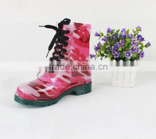 2016 Women Fashion Cheap Martens Plastic PVC Rain Boots With Shoelace photo-2
