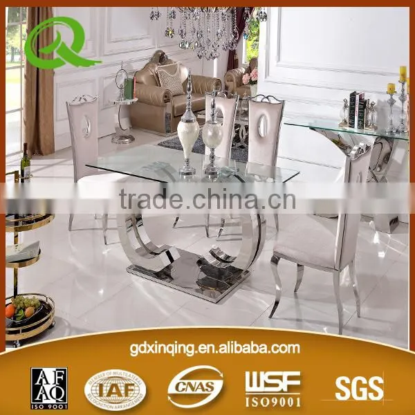 TH286 Modern Glass Top Stainless Steel Dining Table Furniture photo-3