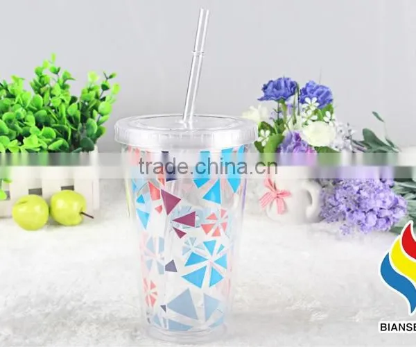 Clear Double Wall 16oz Plastic Water Tumbler With Straw photo-6