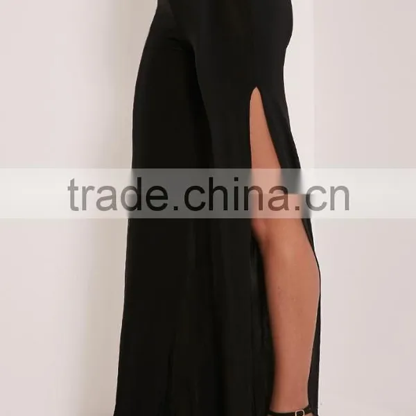 Black Side Split Slinky Latest Design Women Trousers photo-3