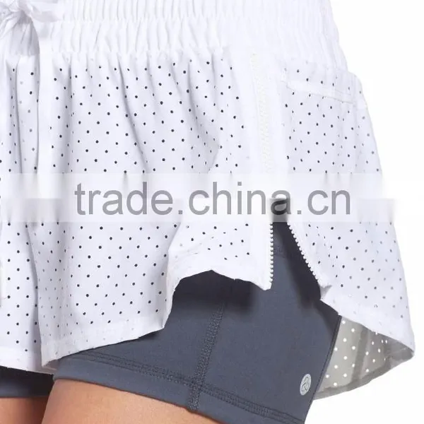 MGOO OEM Service Double Layer Performance Shorts Perforated Dri Fit Sports Short Pants With Drawstring Waist photo-5