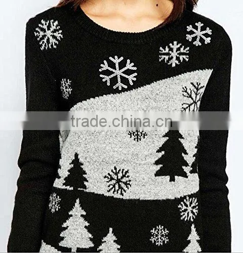 Ugly Christmas Knitted Pullover Cotton Crew Neck Sweater For Women on 2016 photo-2