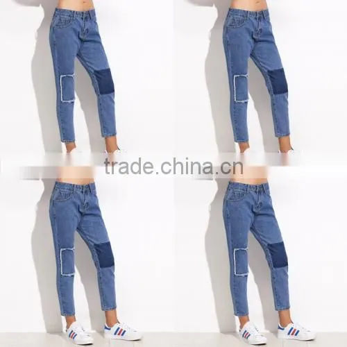 Pictures of Jeans Patchwork Blue Pants Women Casual Pants photo-3