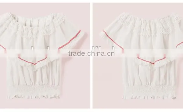 2017 Latest Fashion Design Lotus Leaf Sleeve Sexy Ladies Top Women Blouse for Wholesale photo-5