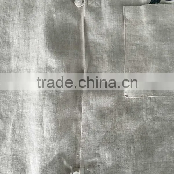 Beige Linen Mandarin Collar Special Buttonhole Mens Casual Dress Shirts photo-4