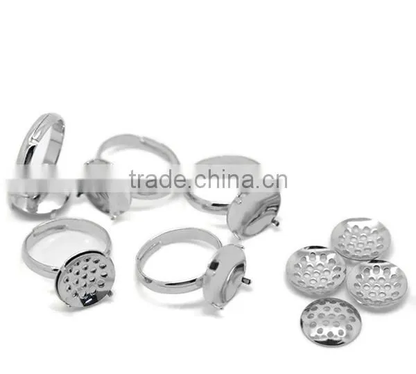 10PCs Silver Tone Adjustable Round Cabochon Setting Rings 15.9mm US 5.25 Ring Setting photo-3