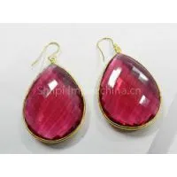 Pink Tourmaline Hydro (29) Bezel Setting 18*25mm Pear Gold Plated Silver Earring photo-3