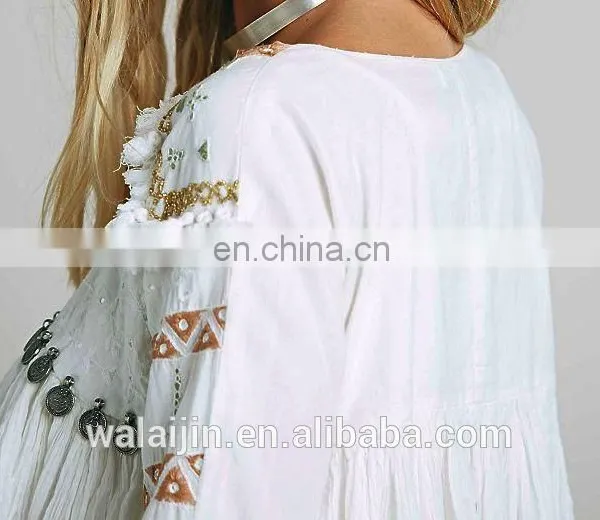 High Quality White Embroidery Tops for Lady,fashion Babydoll Blouse Designs photo-6